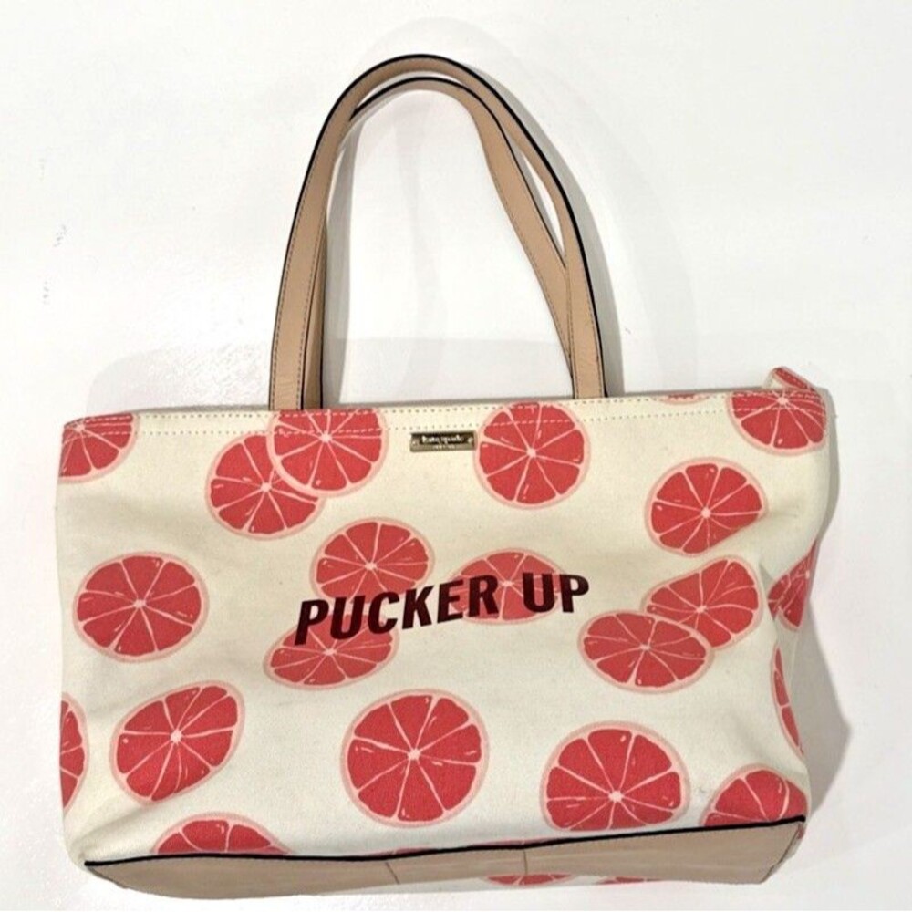 Kate Spade Flights Of Fancy Francis 'Pucker Up' Grapefruit Canvas Tote Purse Bag